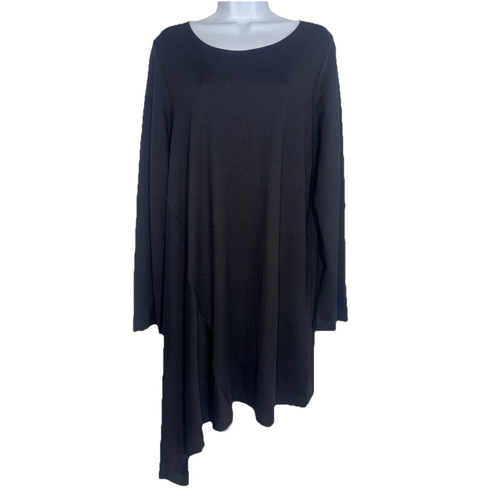 Bryn Walker Black Modal Nada Tunic Asymmetric Hem Long Sleeve Top Women Medium